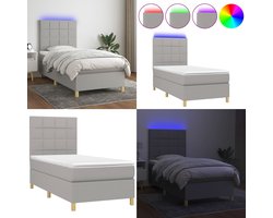 vidaXL Boxspring met matras en LED stof lichtgrijs 100x200 cm - Boxspring - Boxsprings - Bed - Slaapmeubel