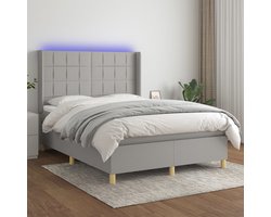 vidaXL - Boxspring - met - matras - en - LED - stof - lichtgrijs - 140x200 - cm