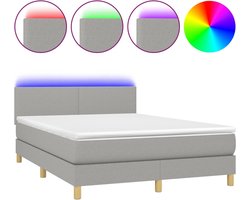 vidaXL - Boxspring - met - matras - en - LED - stof - lichtgrijs - 140x200 - cm