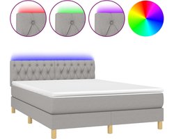 vidaXL - Boxspring - met - matras - en - LED - stof - lichtgrijs - 140x200 - cm