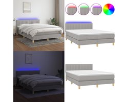 vidaXL Boxspring met matras en LED stof lichtgrijs 140x200 cm - Boxspring - Boxsprings - Bed - Slaapmeubel
