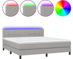 vidaXL - Boxspring - met - matras - en - LED - stof - lichtgrijs - 180x200 - cm