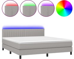 vidaXL - Boxspring - met - matras - en - LED - stof - lichtgrijs - 180x200 - cm