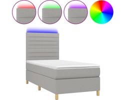 vidaXL - Boxspring - met - matras - en - LED - stof - lichtgrijs - 80x200 - cm
