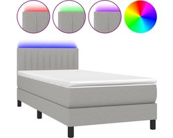 vidaXL - Boxspring - met - matras - en - LED - stof - lichtgrijs - 90x200 - cm