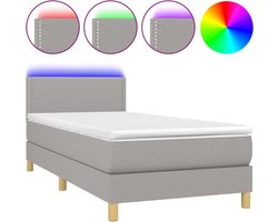 vidaXL - Boxspring - met - matras - en - LED - stof - lichtgrijs - 90x200 - cm