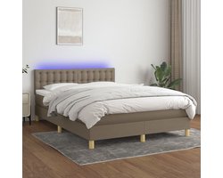 vidaXL - Boxspring - met - matras - en - LED - stof - taupe - 140x190 - cm