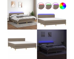 vidaXL Boxspring met matras en LED stof taupe 160x200 cm - Boxspring - Boxsprings - Bed - Slaapmeubel