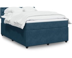 vidaXL - Boxspring - met - matras - fluweel - blauw - 140x190 - cm