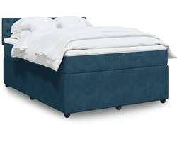 vidaXL - Boxspring - met - matras - fluweel - blauw - 140x200 - cm