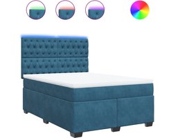 vidaXL - Boxspring - met - matras - fluweel - blauw - 160x200 - cm