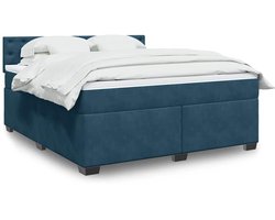 vidaXL - Boxspring - met - matras - fluweel - blauw - 180x200 - cm