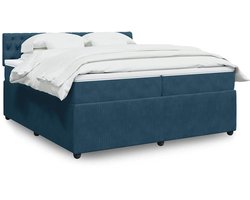 vidaXL - Boxspring - met - matras - fluweel - blauw - 200x200 - cm