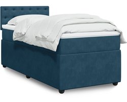vidaXL - Boxspring - met - matras - fluweel - blauw - 90x190 - cm