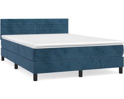 vidaXL - Boxspring - met - matras - fluweel - donkerblauw - 140x200 - cm