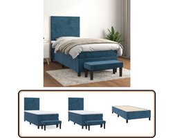 vidaXL - Boxspring - met - matras - fluweel - donkerblauw - 90x200 - cm