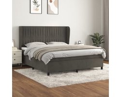 vidaXL - Boxspring - met - matras - fluweel - donkergrijs - 160x200 - cm