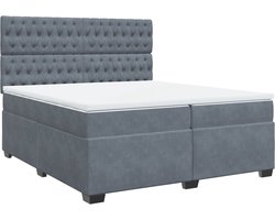 vidaXL - Boxspring - met - matras - fluweel - donkergrijs - 200x200 - cm