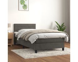 vidaXL - Boxspring - met - matras - fluweel - donkergrijs - 90x200 - cm