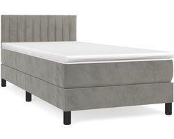 vidaXL - Boxspring - met - matras - fluweel - lichtgrijs - 100x200 - cm