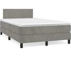 vidaXL - Boxspring - met - matras - fluweel - lichtgrijs - 120x200 - cm