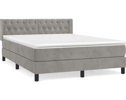 vidaXL - Boxspring - met - matras - fluweel - lichtgrijs - 140x200 - cm