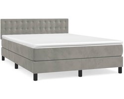 vidaXL - Boxspring - met - matras - fluweel - lichtgrijs - 140x200 - cm