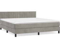 vidaXL - Boxspring - met - matras - fluweel - lichtgrijs - 160x200 - cm