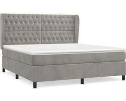 vidaXL - Boxspring - met - matras - fluweel - lichtgrijs - 180x200 - cm