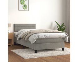 vidaXL - Boxspring - met - matras - fluweel - lichtgrijs - 90x200 - cm