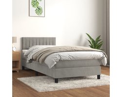 vidaXL - Boxspring - met - matras - fluweel - lichtgrijs - 90x200 - cm