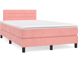 vidaXL - Boxspring - met - matras - fluweel - roze - 120x190 - cm