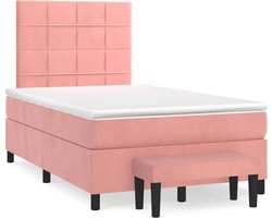 vidaXL - Boxspring - met - matras - fluweel - roze - 120x190 - cm