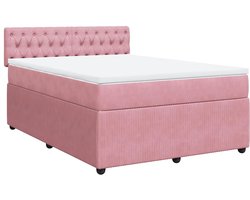 vidaXL - Boxspring - met - matras - fluweel - roze - 160x200 - cm