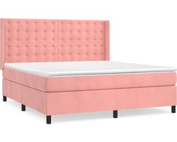 vidaXL - Boxspring - met - matras - fluweel - roze - 180x200 - cm