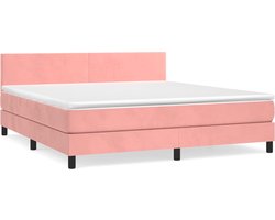 vidaXL - Boxspring - met - matras - fluweel - roze - 180x200 - cm