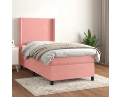 vidaXL - Boxspring - met - matras - fluweel - roze - 90x200 - cm