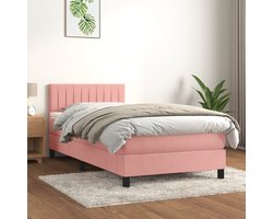 vidaXL - Boxspring - met - matras - fluweel - roze - 90x200 - cm