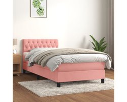 vidaXL - Boxspring - met - matras - fluweel - roze - 90x200 - cm