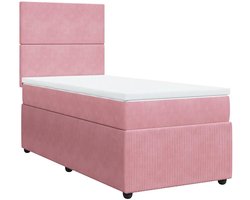 vidaXL - Boxspring - met - matras - fluweel - roze - 90x200 - cm