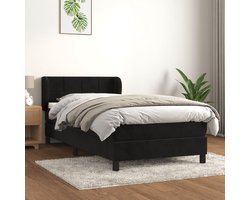 vidaXL - Boxspring - met - matras - fluweel - zwart - 90x200 - cm