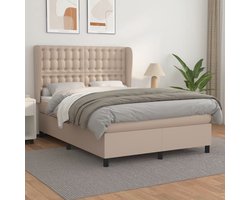 vidaXL - Boxspring - met - matras - kunstleer - cappuccinokleurig - 140x190 - cm