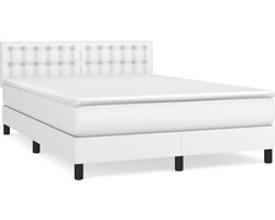 vidaXL - Boxspring - met - matras - kunstleer - wit - 140x190 - cm