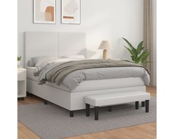 vidaXL - Boxspring - met - matras - kunstleer - wit - 140x190 - cm