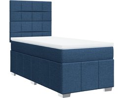vidaXL - Boxspring - met - matras - stof - blauw - 100x200 - cm