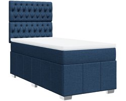 vidaXL - Boxspring - met - matras - stof - blauw - 100x200 - cm