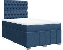 vidaXL - Boxspring - met - matras - stof - blauw - 120x200 - cm