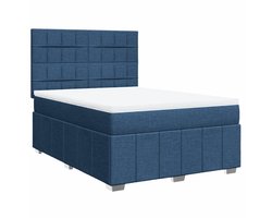 vidaXL - Boxspring - met - matras - stof - blauw - 140x200 - cm