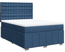 vidaXL - Boxspring - met - matras - stof - blauw - 140x200 - cm