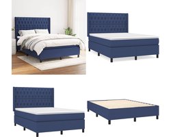 vidaXL Boxspring met matras stof blauw 140x200 cm - Boxspring - Boxsprings - Bed - Slaapmeubel